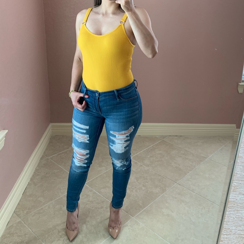 LEXI Ribbed Bodysuit -mustard - Picture 2 of 5
